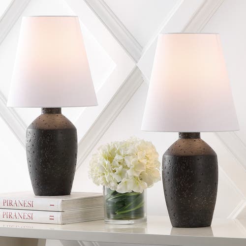 Jonathan Y Xander 19.5" Minimalist Scandinavian Concrete Effect Resin/iron Ginger Jar Led Table Lamp In Matte Black