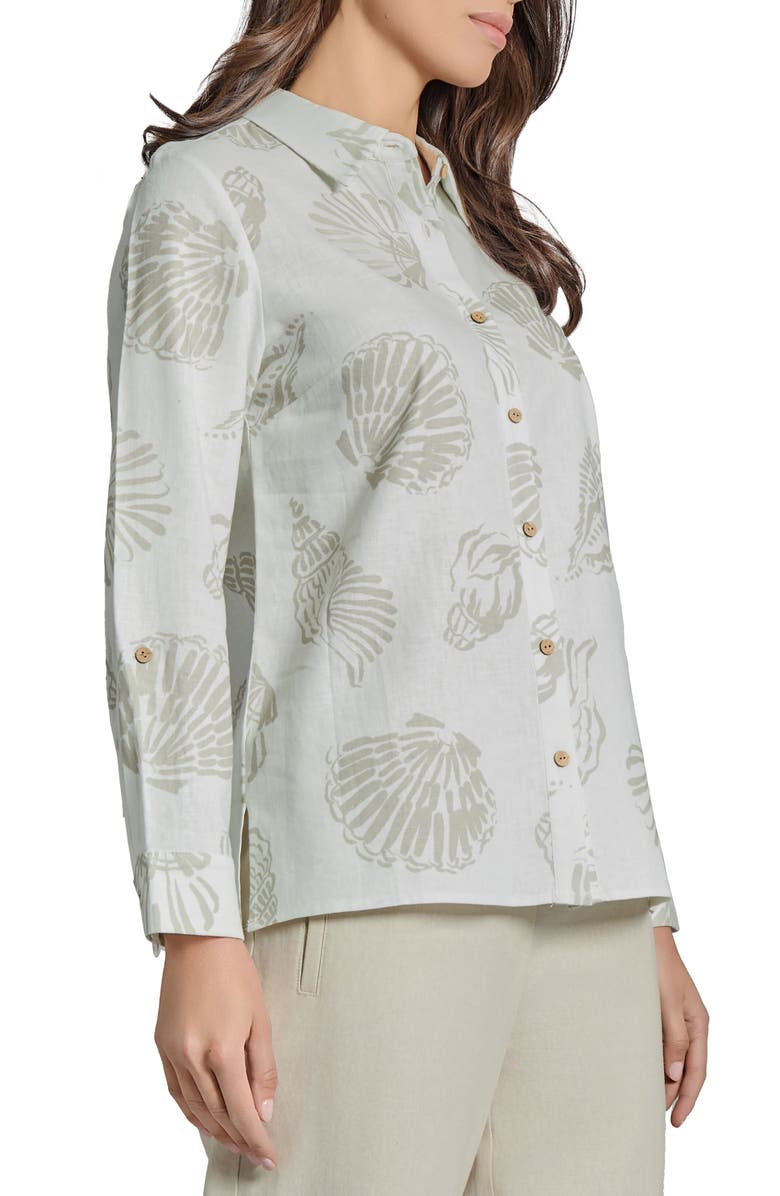 Jones New York Seashell Print Linen Blend Button-Up Shirt, Alternate, color, 