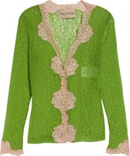 Valentino Scalloped Trim Stretch Lace Cardigan