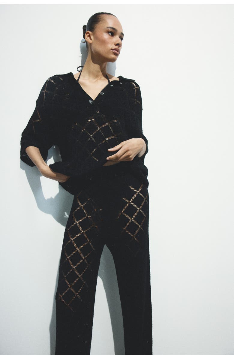 H&M Crochet-look Trousers, Alternate, color, Black