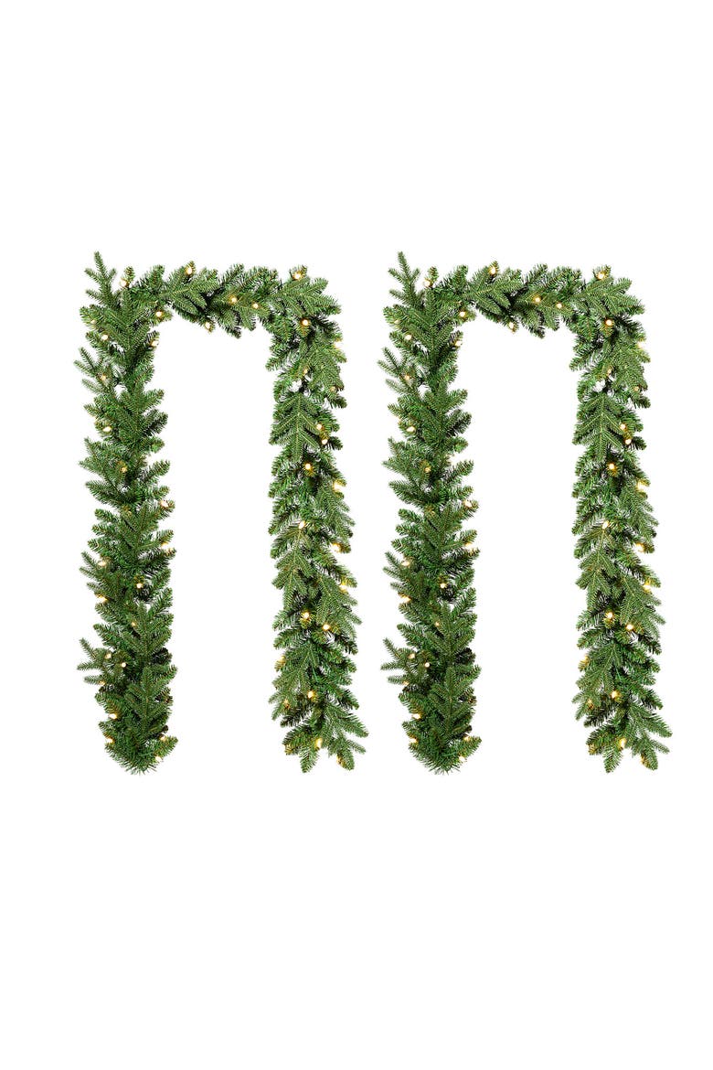 Set of 2 9ft Christmas Garland with Strawberry Lights, Alternate, color, Green
