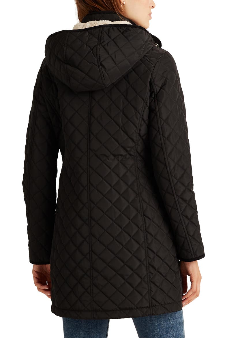 Quilted Coat with Faux Shearling Lining, Alternate, color, BLACK