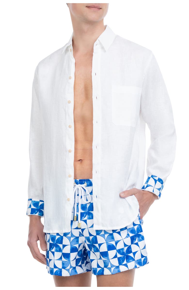 Kenny Flowers The Greece - Long Sleeve Linen Shirt, Alternate, color, White