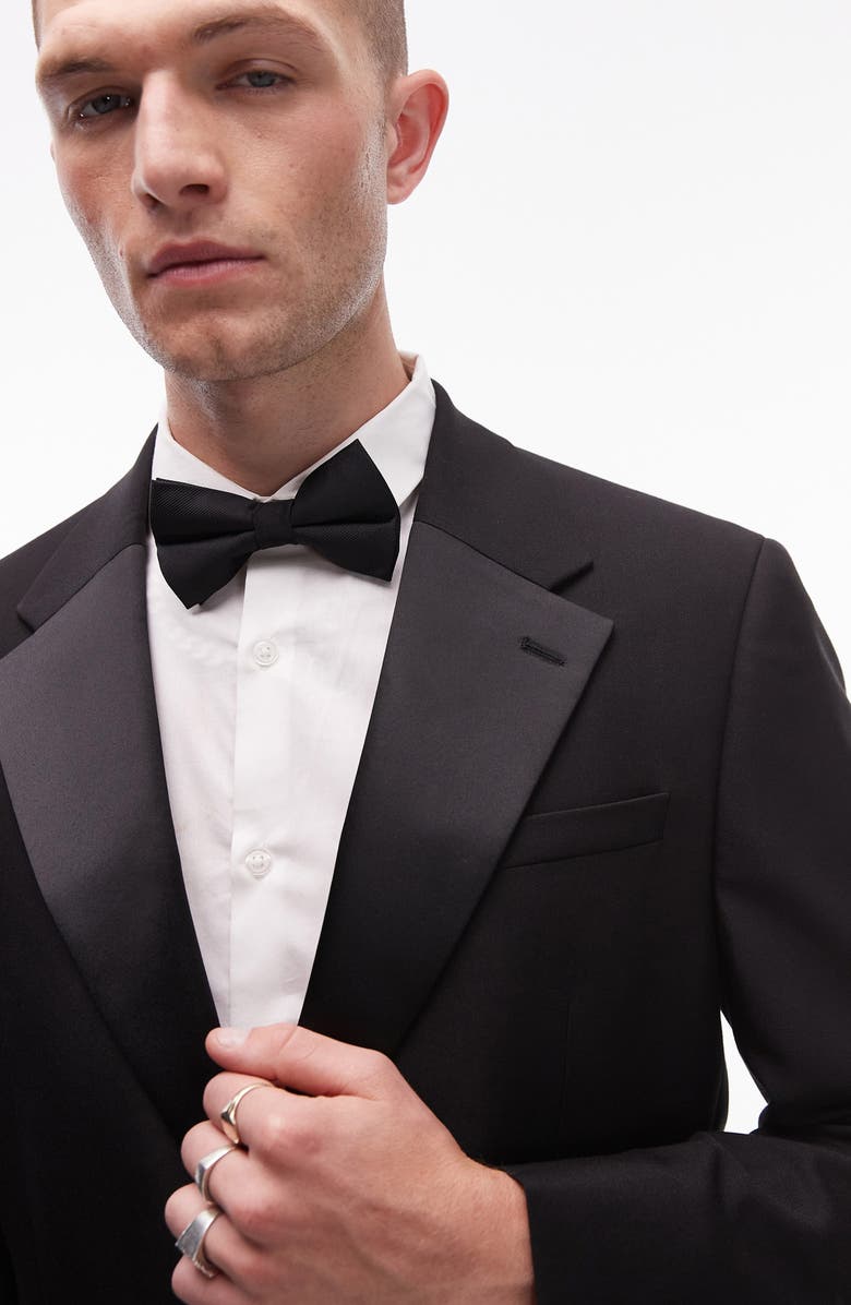Topman Slim Fit Black Stretch Tuxedo Jacket, Alternate, color, 