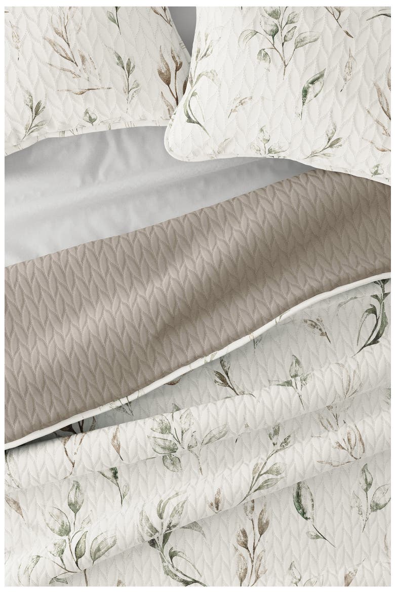 All Season Watercolor Leaves 3-Piece Down Alternative Reversible Quilt Set, Alternate, color, LATTE