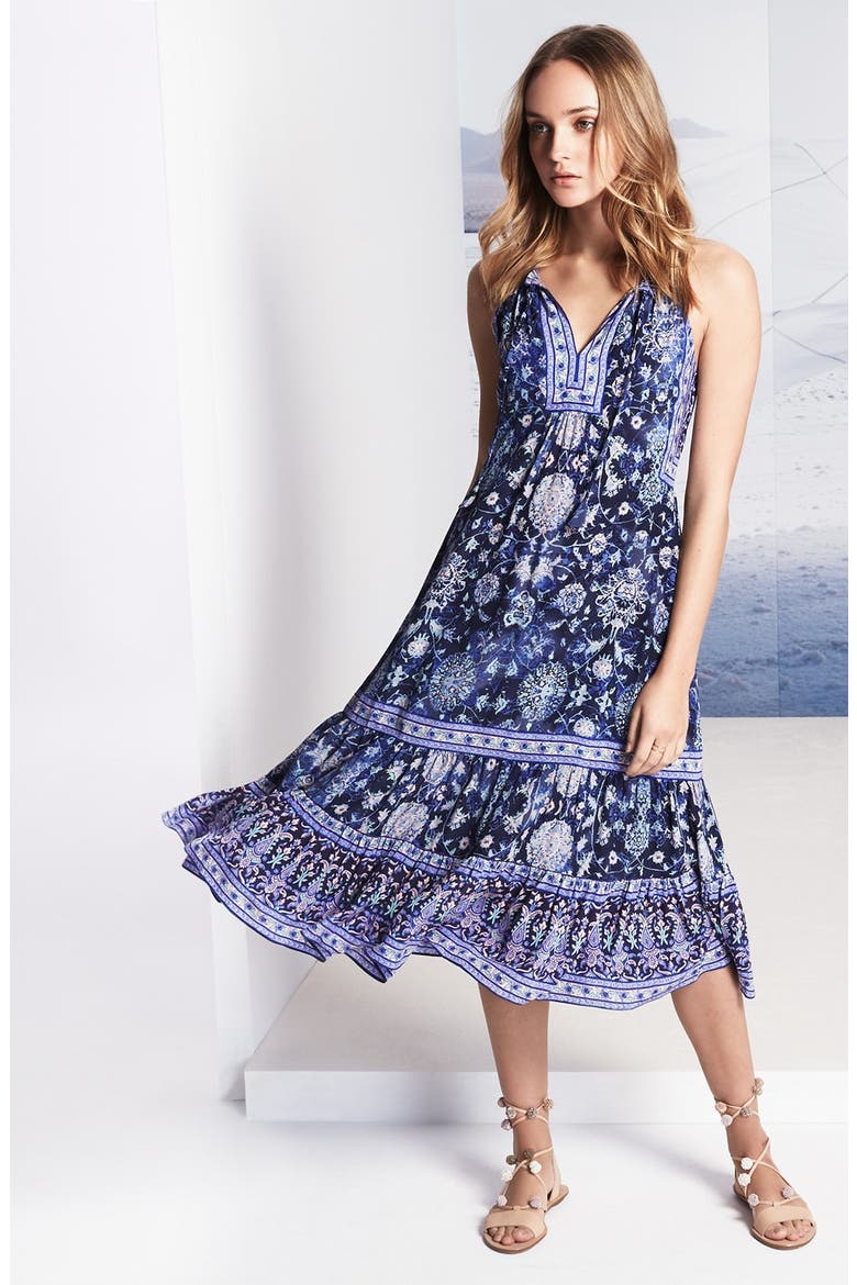 'Dreamweaver' Print Silk Midi Dress, Alternate, color, INDIGO