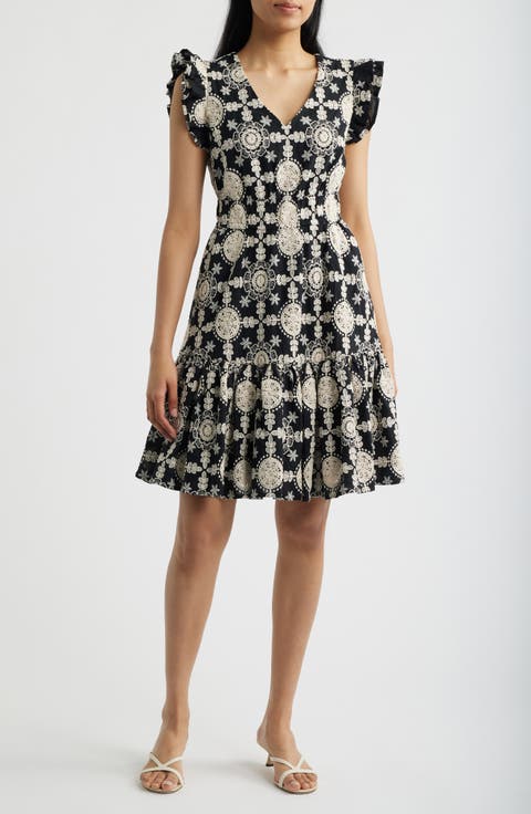Ruffle V-Neck Cotton Dress (Petite)