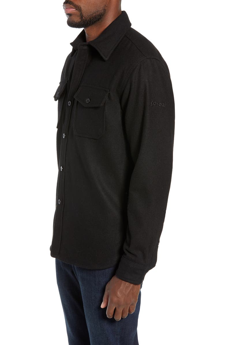 Schott NYC CPO Wool Blend Work Shirt, Alternate, color, Black