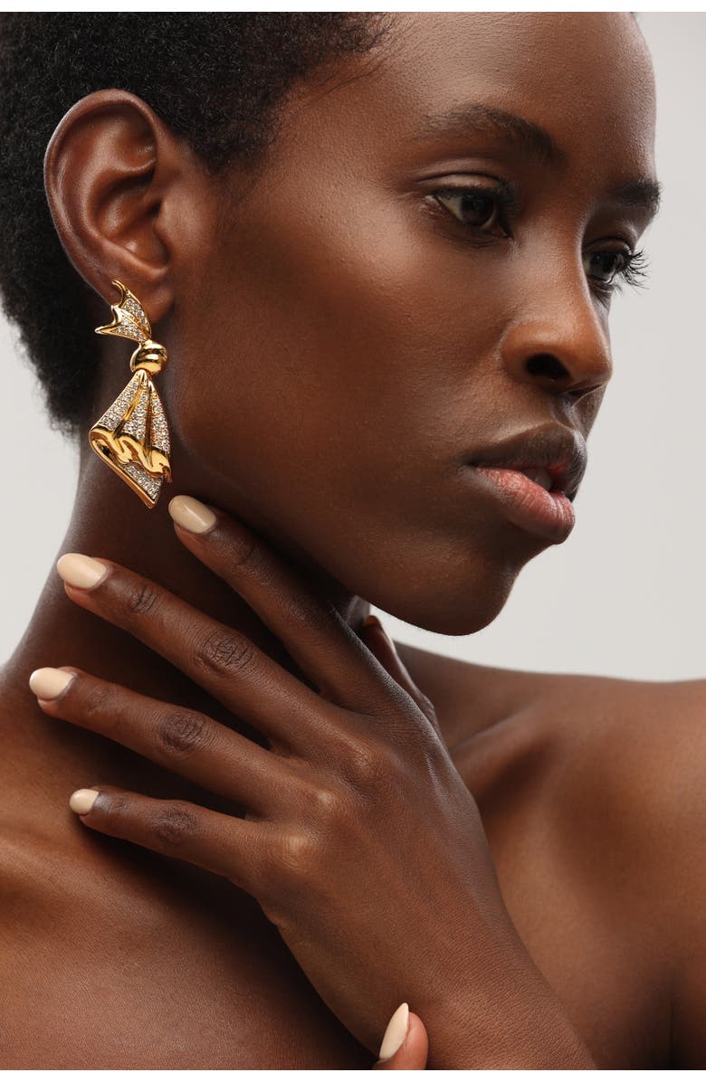 Classicharms Oversize Cubic Zirconia Pavé Butterfly Dangle Earrings, Alternate, color, Gold