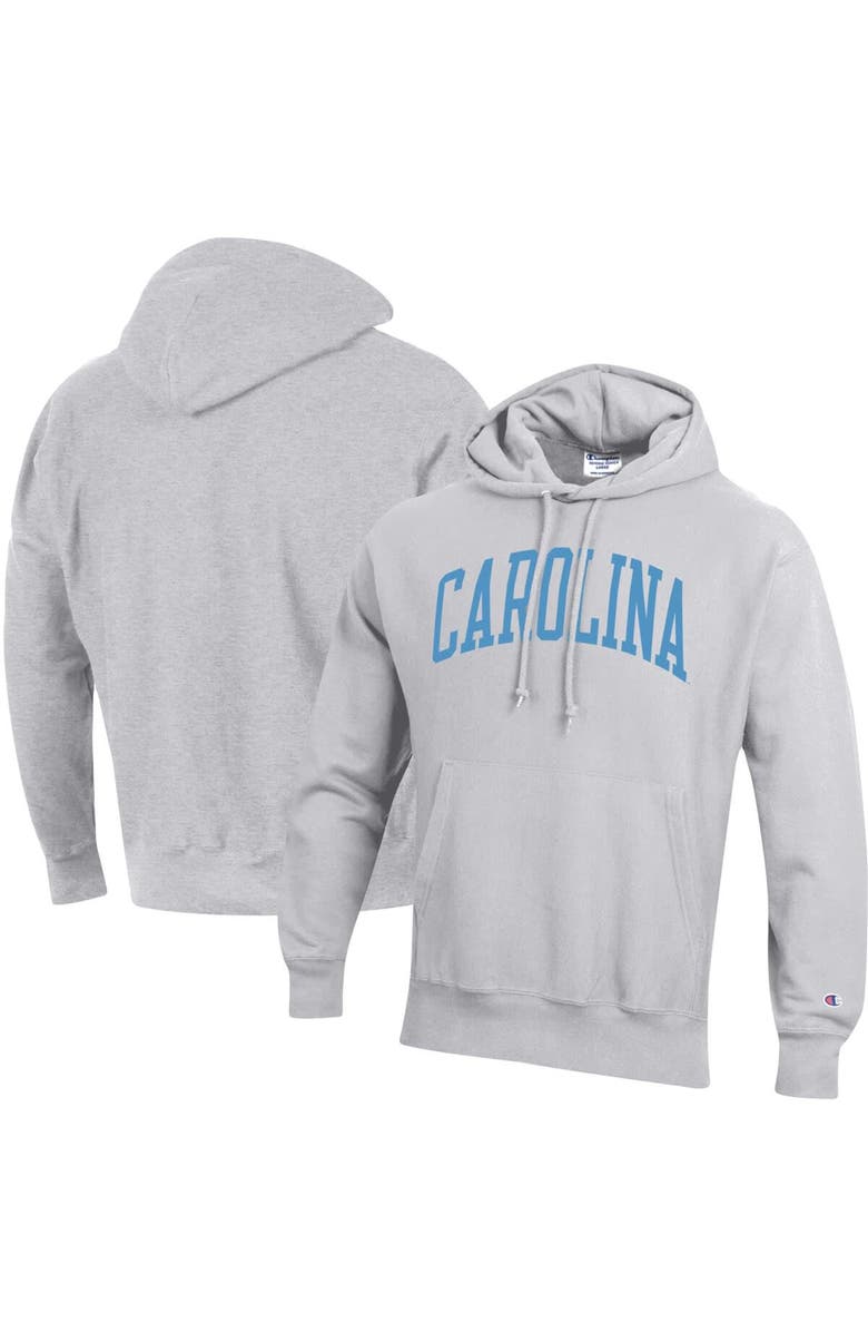 Champion Men's Champion Heathered Gray North Carolina Tar Heels Team Arch Reverse Weave Pullover Hoodie, Main, color, 