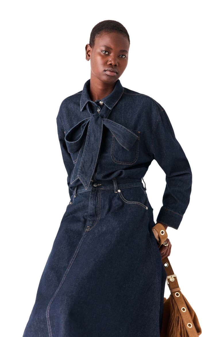Denim jacket with bow, Alternate, color, Navy