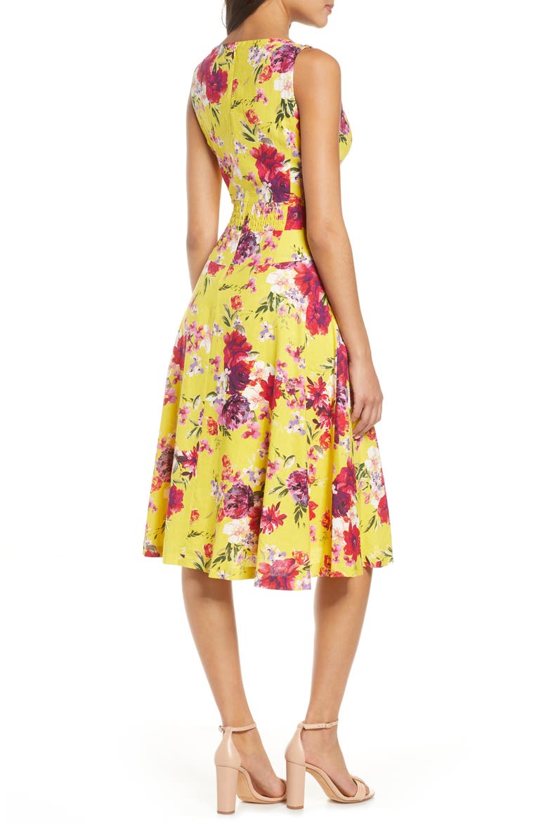Floral Sleeveless Linen Blend A-Line Dress, Alternate, color, GOLD/ PINK/ VIOLET