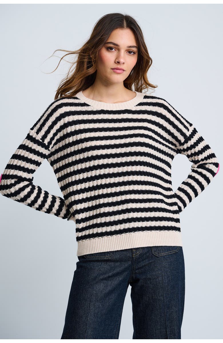 Lisa Todd Heart Cotton Cashmere Striped Sweater, Alternate, color, Sheepskin Black