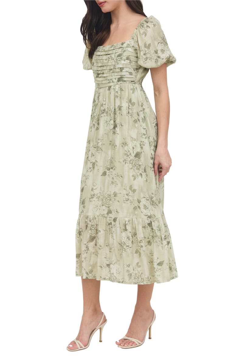 AUGUST SKY Puff Sleeve Midi Dress, Alternate, color, Olive Multi