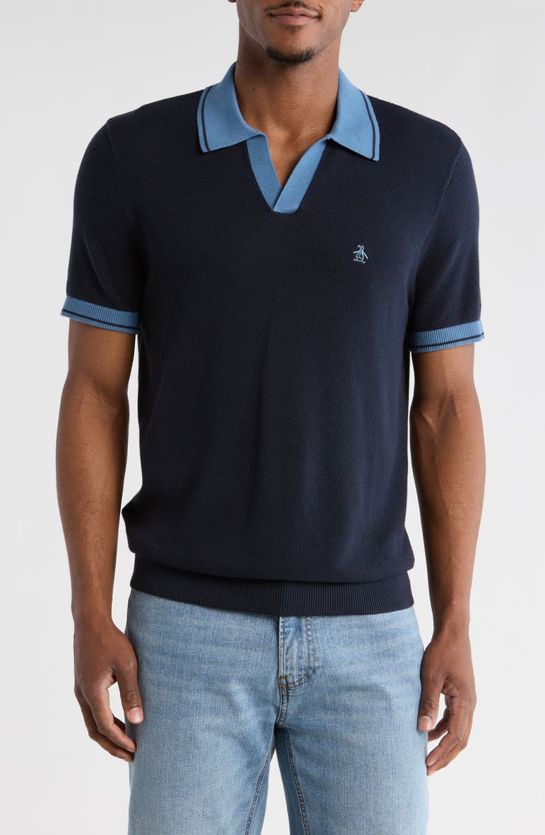 Original Penguin Slim Fit Honeycomb Knit Polo, Main, color, Dark Sapphire