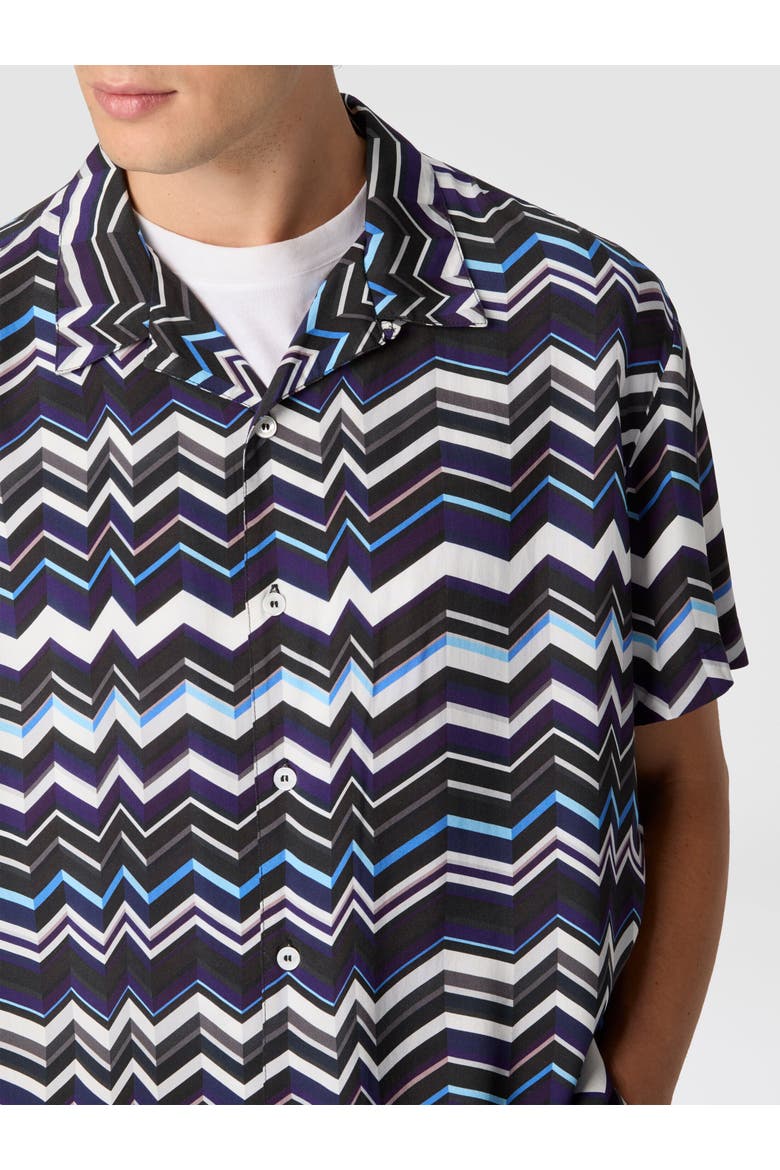 Bowling Shirt In Viscose With Zigzag Print, Alternate, color, Blue