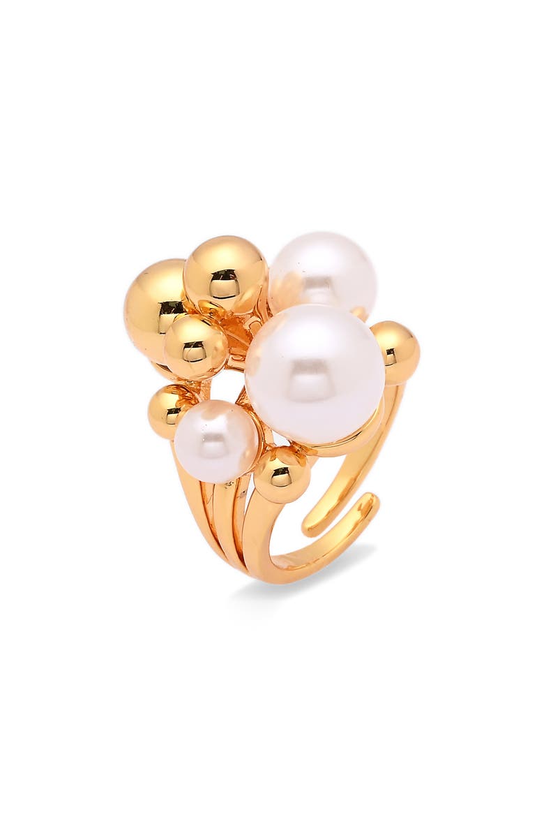 Thea Faux Pearl Cluster Statement Ring, Main, color, GOLD