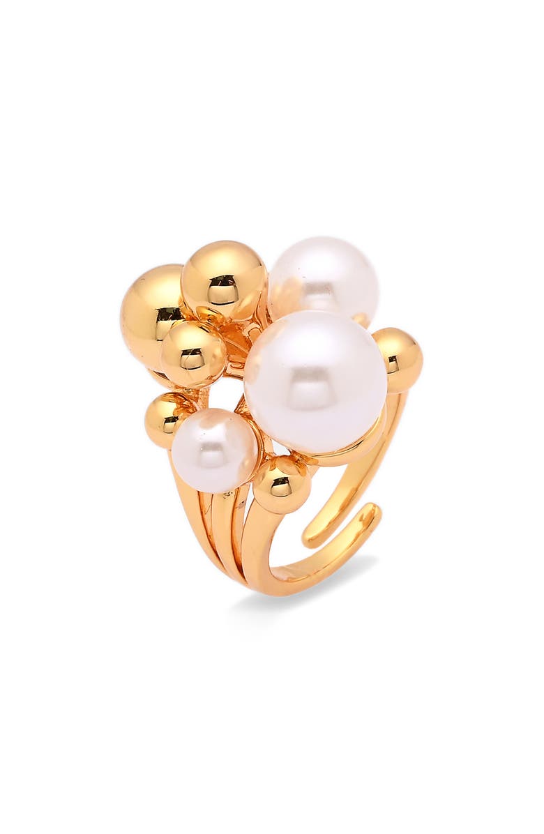 EYE CANDY LOS ANGELES Thea Faux Pearl Cluster Statement Ring, Main, color, Gold