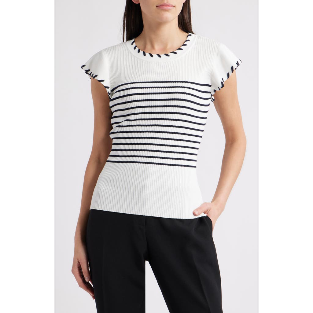 Zoe And Claire Stripe Flutter Sleeve Sweater