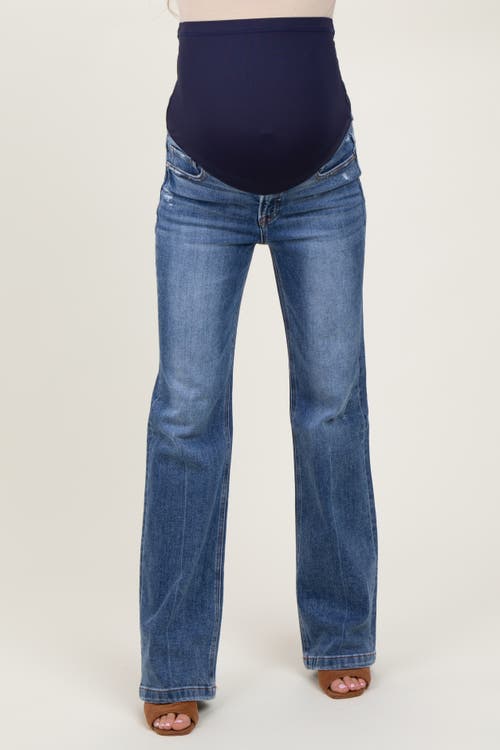 Pinkblush Lightly Distressed Maternity Straight Leg Jeans In Blue