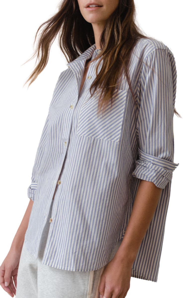 Marine Layer Jane California Relaxed Stripe Cotton Poplin Button-Up Shirt, Alternate, color, Blue Stripe