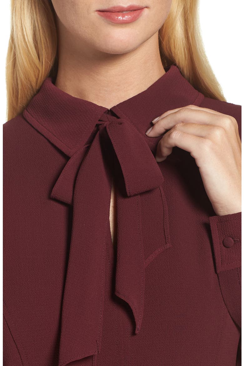 Crepe Bow Fit & Flare Dress, Alternate, color, WINE