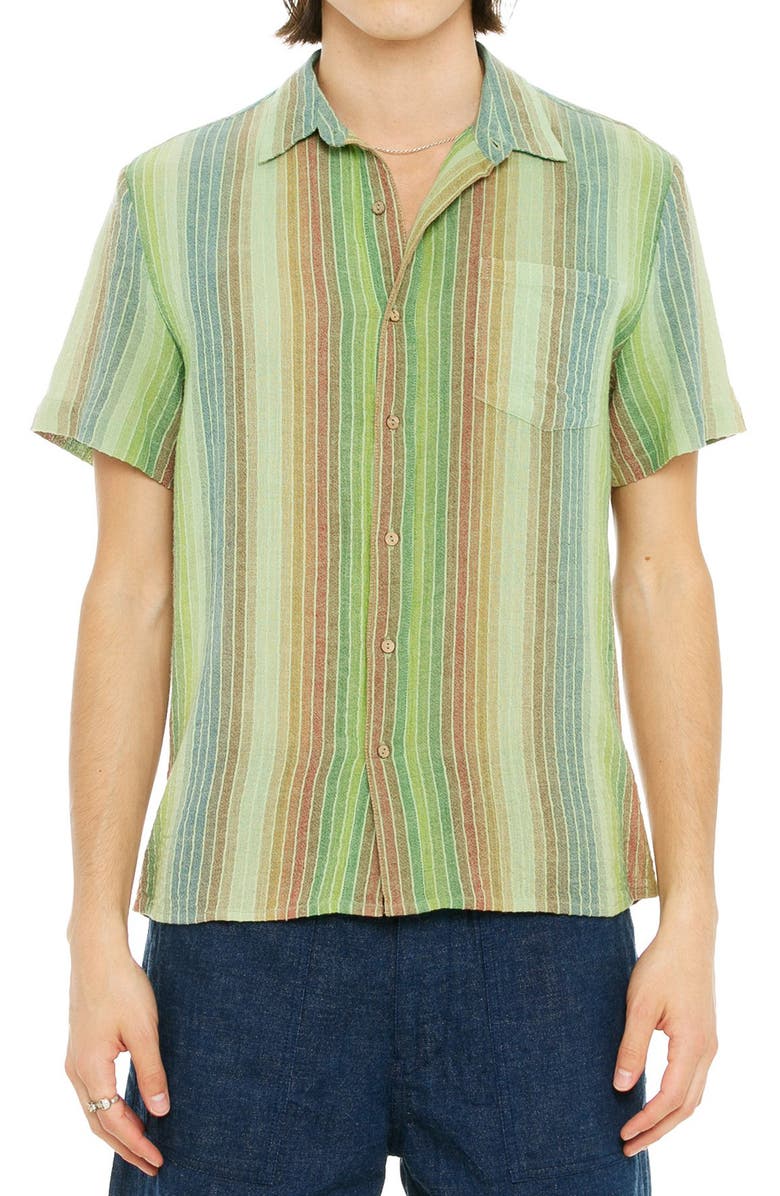 Raga Stripe Short Sleeve Cotton Button-Up Shirt, Main, color,