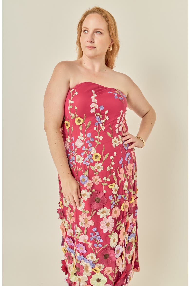Floral Embroidered Strapless Maxi Dress, Alternate, color, MULBERRY