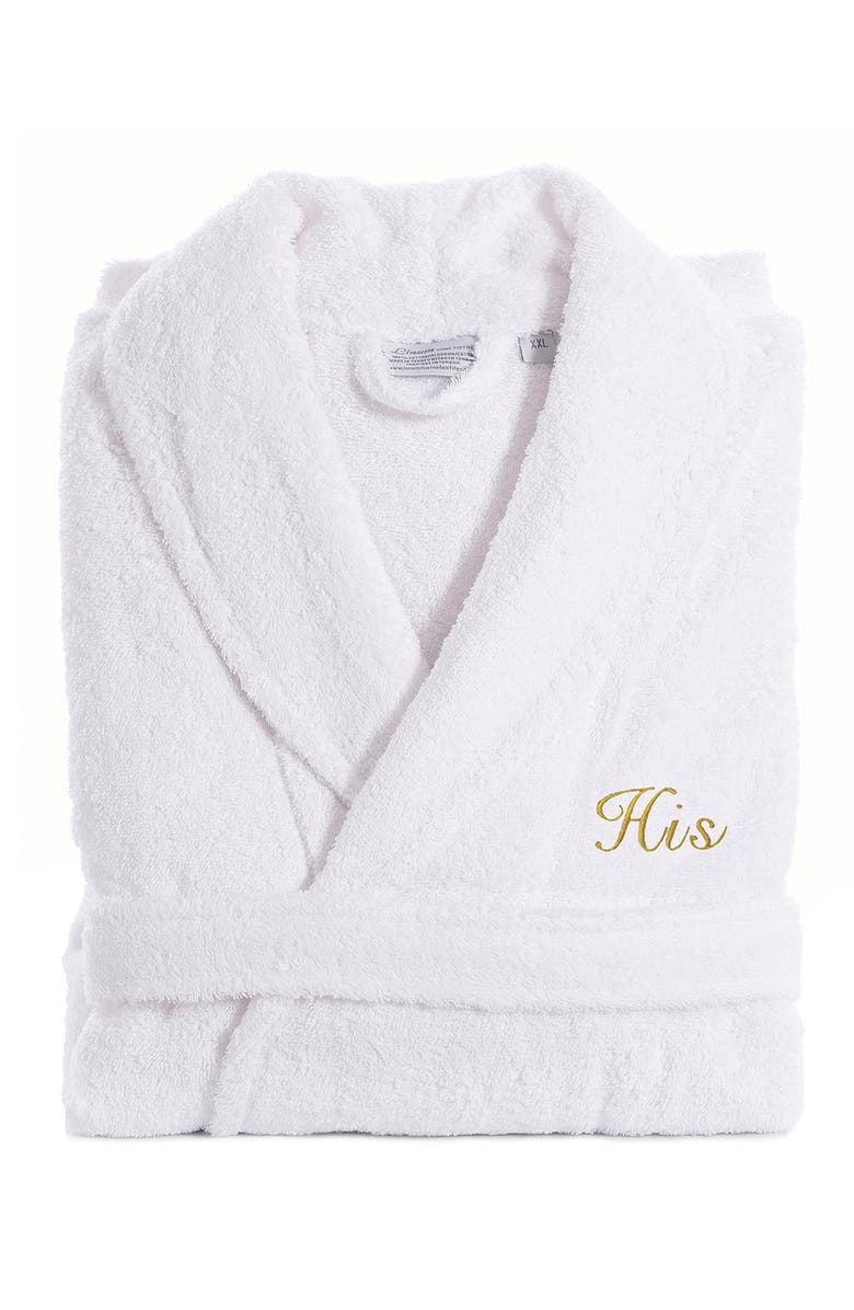 Linum Home Textiles Embroidered 'His' Terry Bathrobe, Alternate, color, White