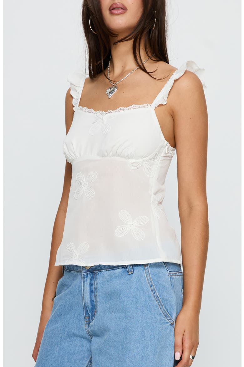 Madaleine Floral Embroidered Ruffle Strap Top, Alternate, color, WHITE