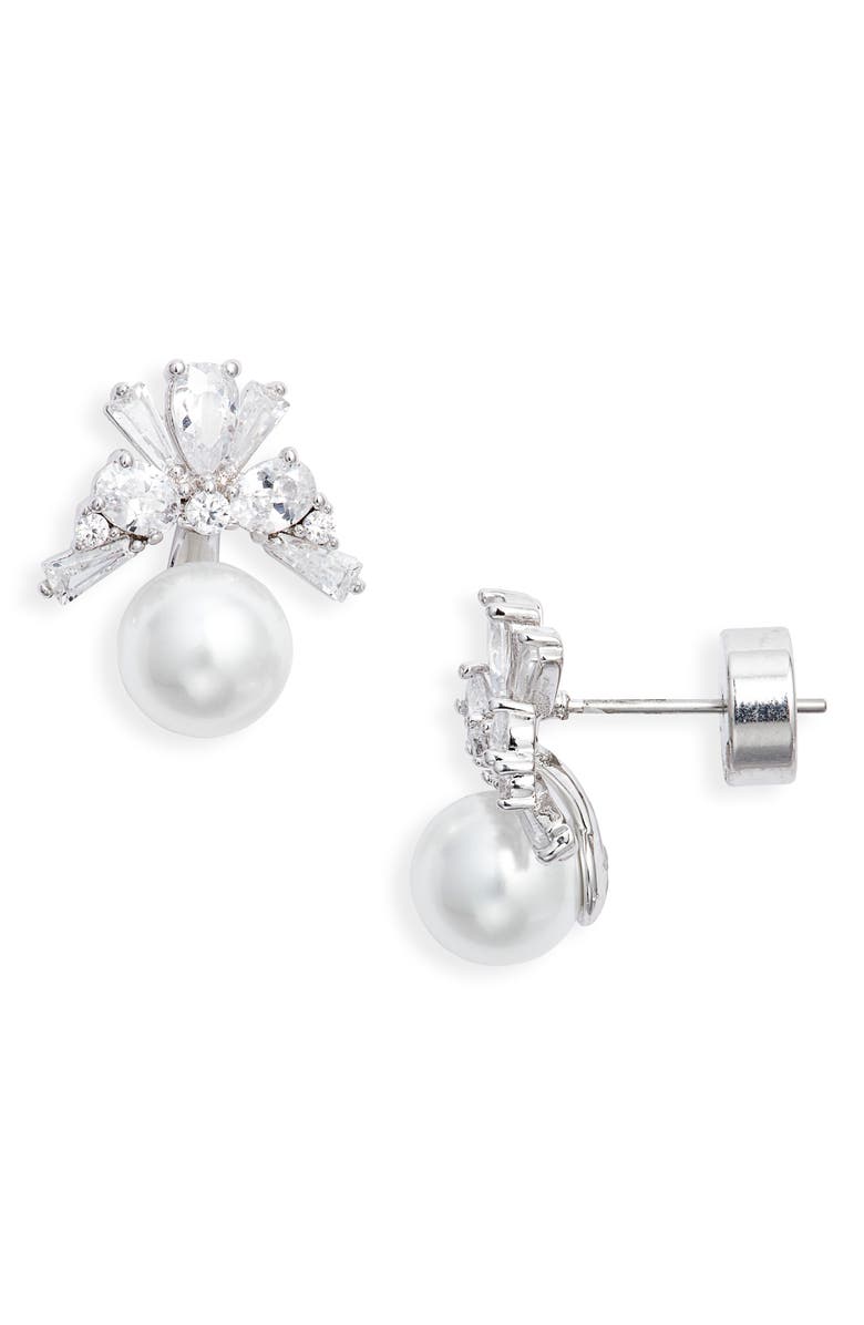 Nordstrom Cubic Zirconia & Faux Pearl Stud Earrings, Main, color, Clear White Silver