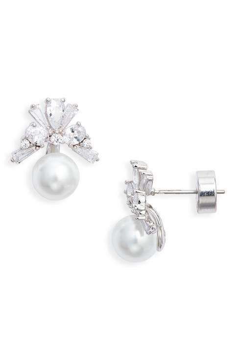 Cubic Zirconia & Faux Pearl Stud Earrings