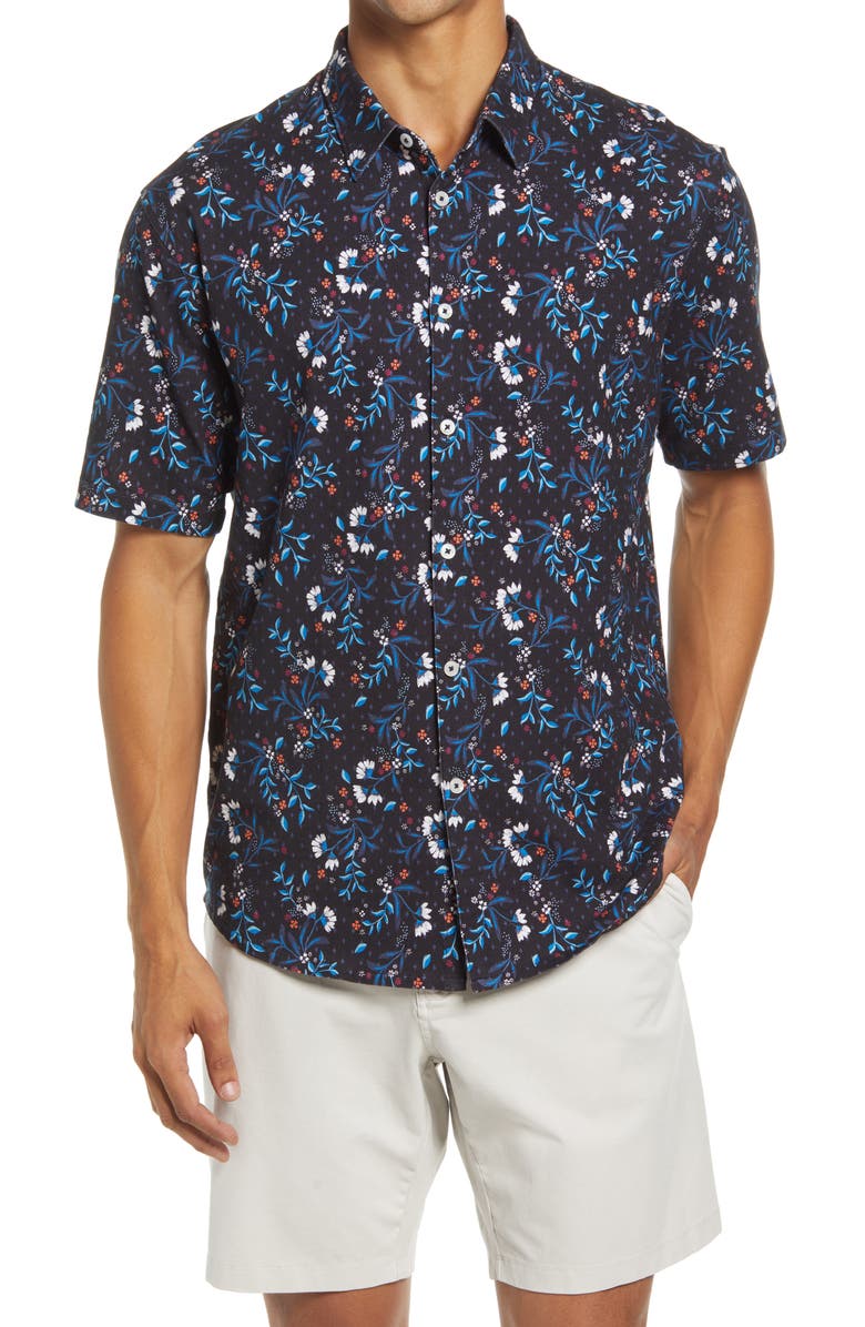 Good Man Brand Flex Pro Slim Fit Print Short Sleeve Button-Up Shirt, Main, color,