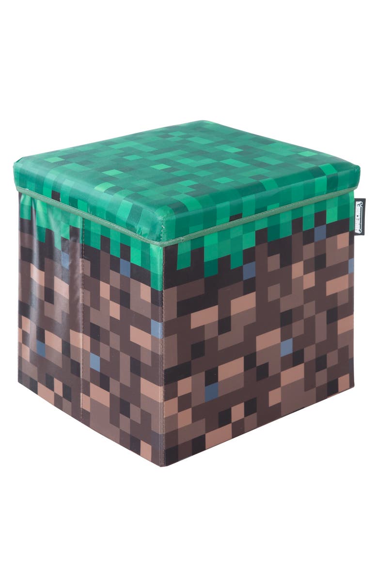 MINECRAFT Small Ottoman Pixel Grass Block Collapsible Storage Footrest Box, Main, color, Multicolored