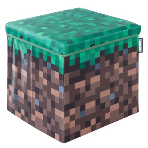 Small Ottoman Pixel Grass Block Collapsible Storage Footrest Box