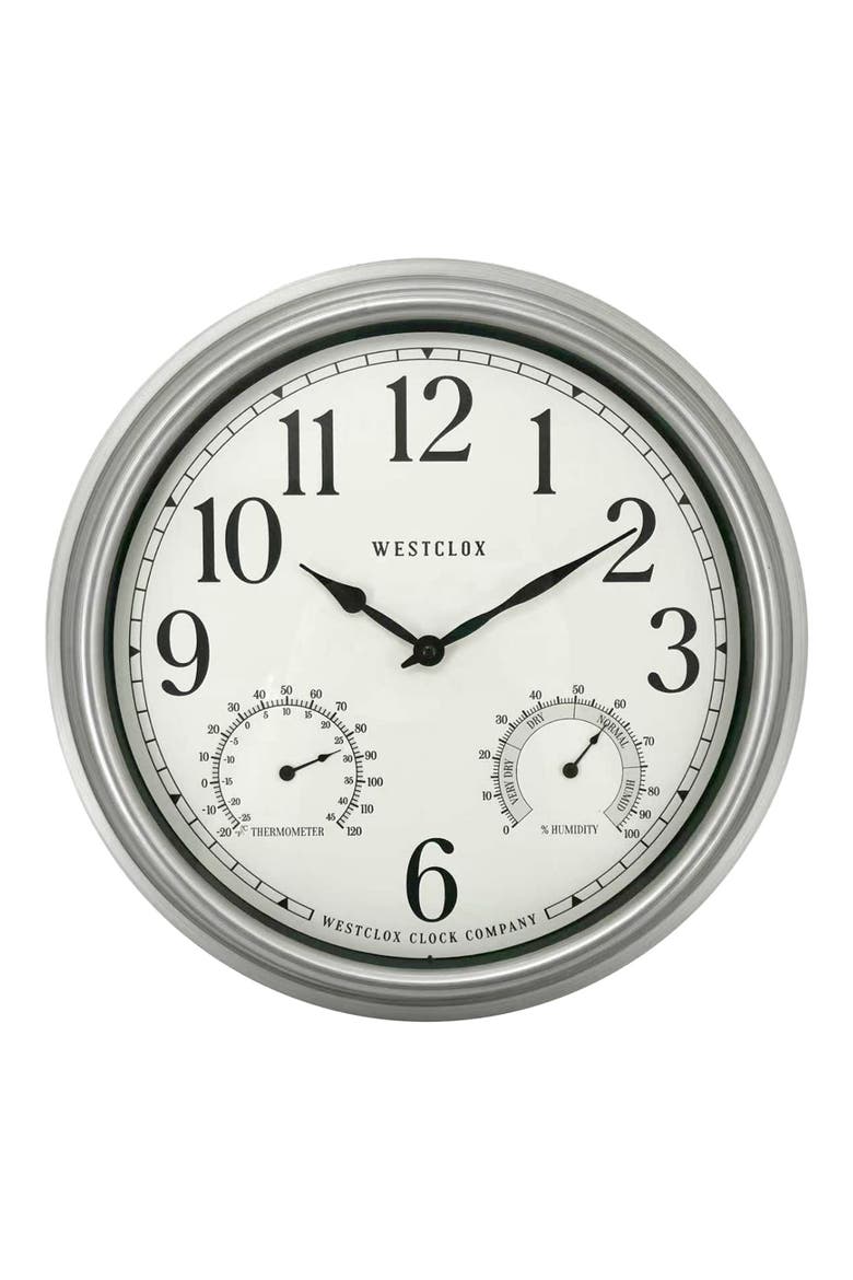 16-Inch Indoor/Outdoor Wall Clock, Main, color, SILVER