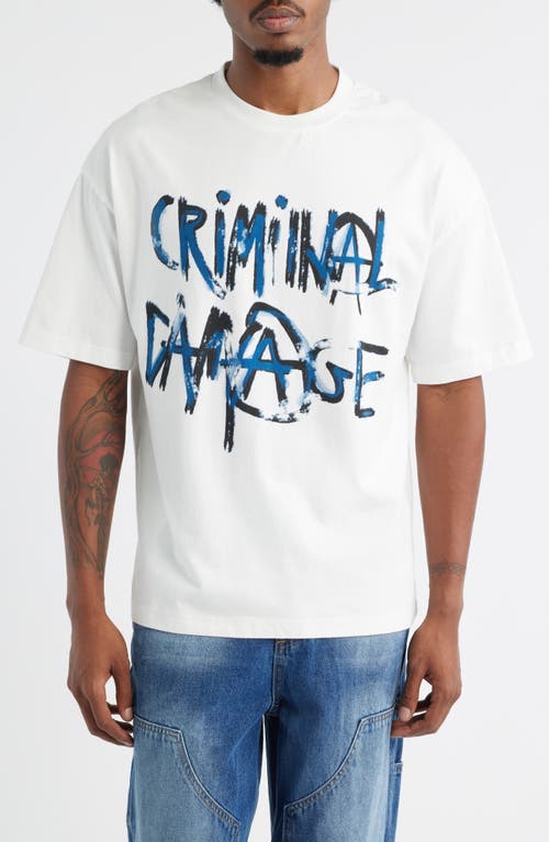 CRIMINAL DAMAGE Spray Logo Cotton T-Shirt in Off White 