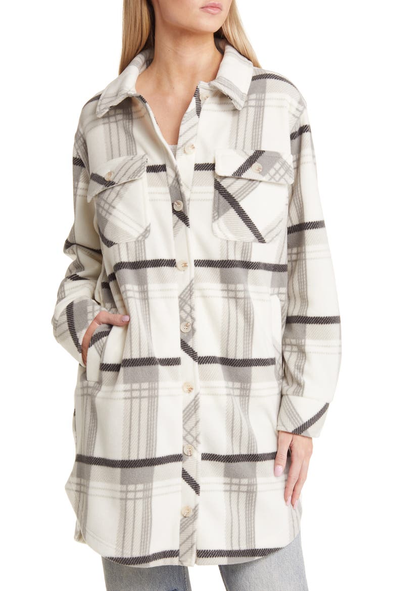 Plaid Long Polar Fleece Shacket, Alternate, color, GREY COMBO