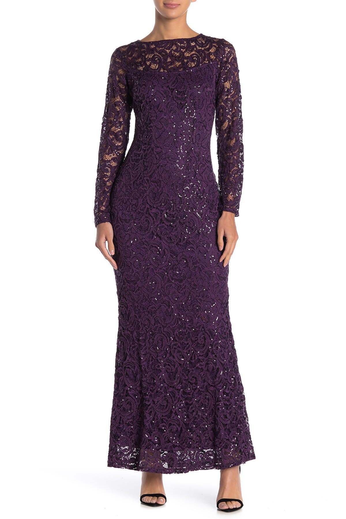 Marina Sequin Lace Long Sleeve Gown