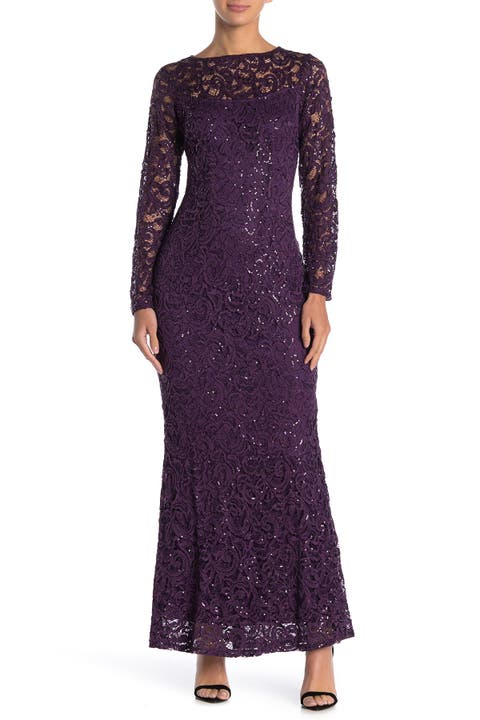 Sequin Lace Long Sleeve Gown