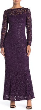 Marina Sequin Lace Long Sleeve Gown