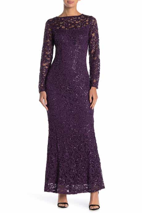 Marina Sequin Lace Long Sleeve Gown