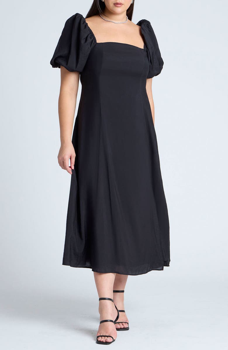 ELOQUII Puff Sleeve Midi Dress, Main, color,