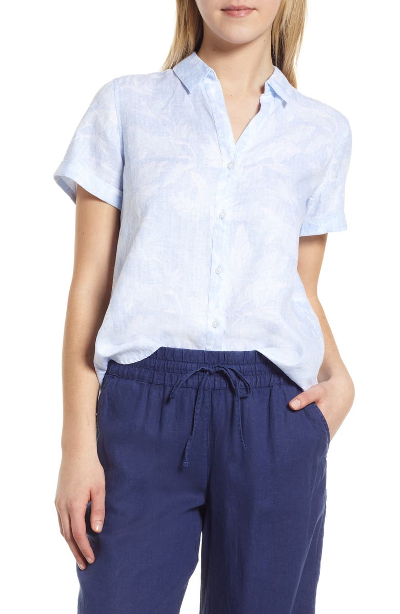 Tommy Bahama Legacy Leaves Linen Button-Up Shirt, Main, color, 
