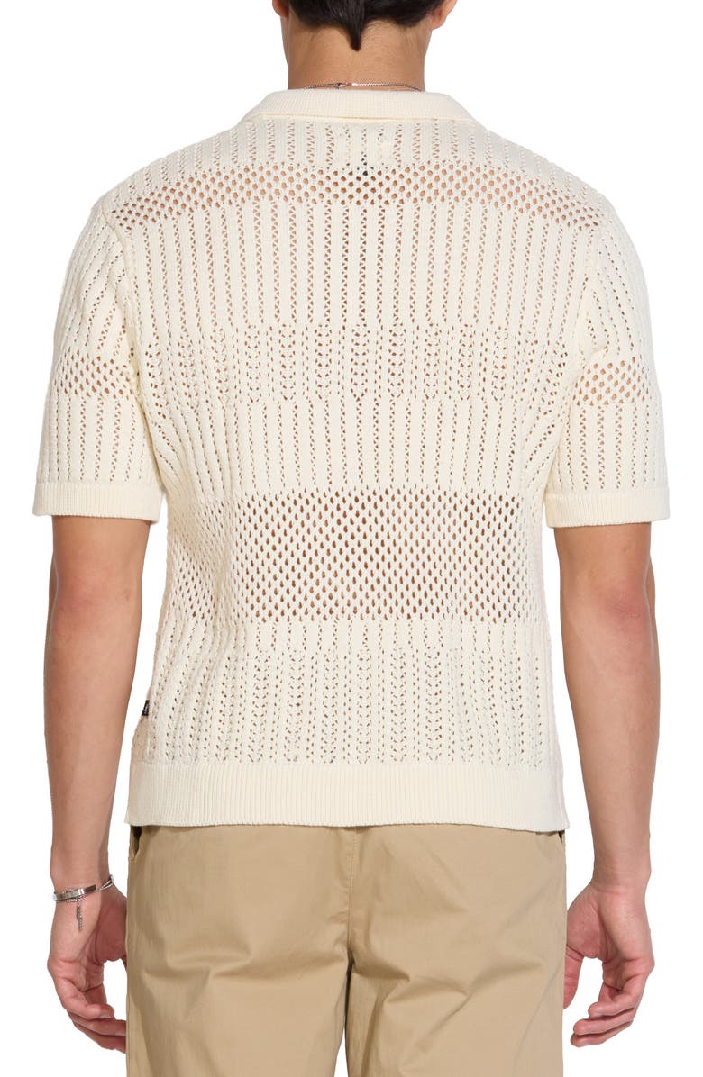Civil Society Johnny Collar Open Knit Sweater Polo, Alternate, color, Cream