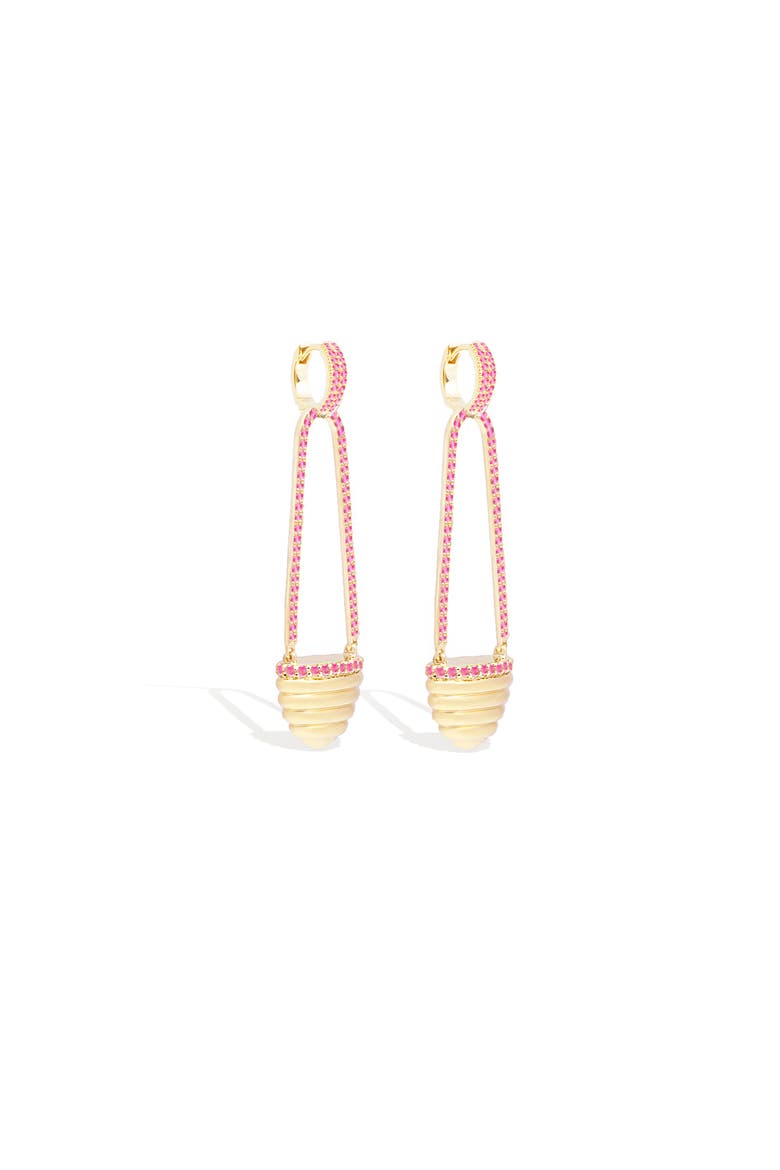 Found Cap Chandelier Earring, Alternate, color, Pink Sapphire- Gold