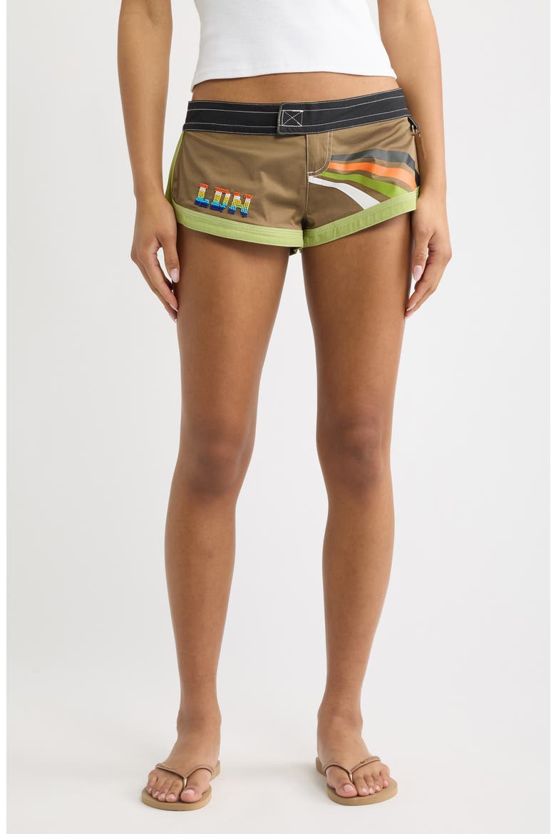 LDN Beaded Micro Board Shorts, Main, color, BROWN
