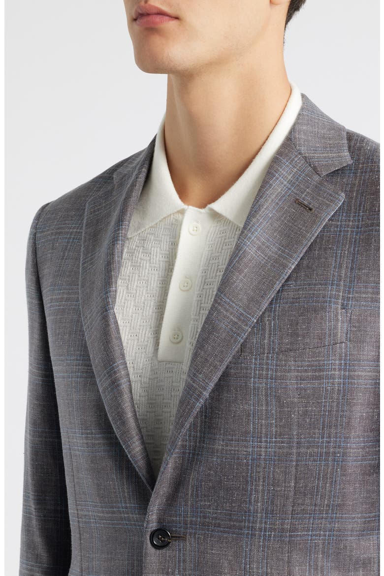 Kei Trim Fit Brown Mélange Shadow Plaid Wool & Silk Blend Sport Coat, Alternate, color, BROWN