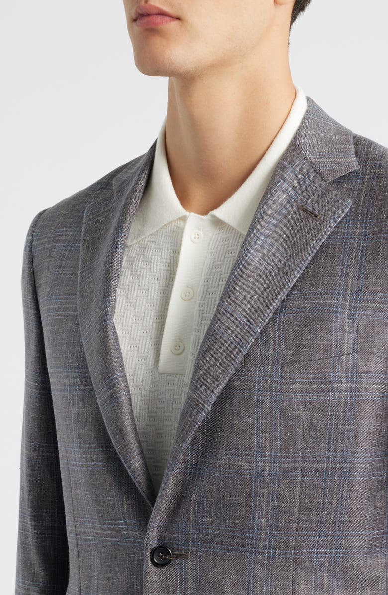 Canali Kei Trim Fit Brown Mélange Shadow Plaid Wool & Silk Blend Sport Coat, Alternate, color, Brown