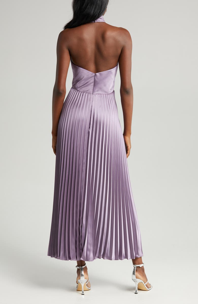 Amsale Pleat Halter Satin Gown, Alternate, color,